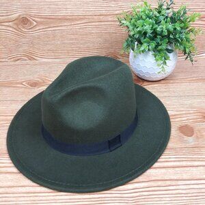 Minimalist fedora hat one-size plain army green casual unisex